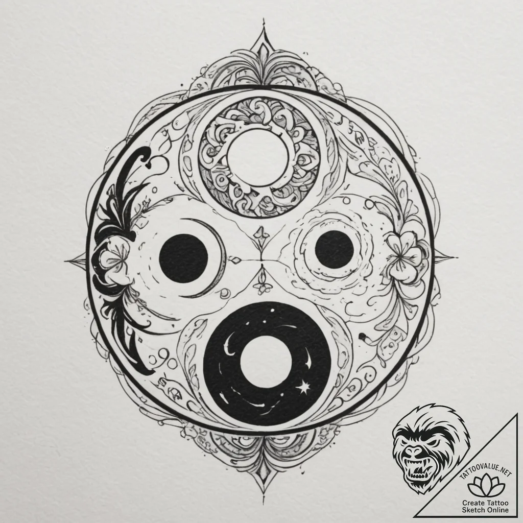 Yin-yang, concept art for tattoo, on a clean... - tattoo sketch (№1755453227_0, 17.08.2025 17:53) — tattoovalue.net