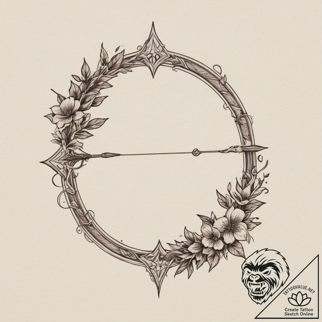 Tattoo design a stylized elven bow with an ar... - tattoo sketch (№1755453632_0, 17.08.2025 18:00) — tattoovalue.net