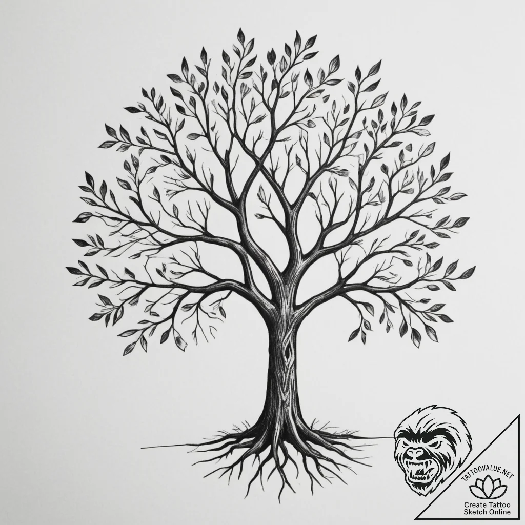 Tattoo design a minimalist tree where each br... - tattoo sketch (№1755454240_0, 17.08.2025 18:10) — tattoovalue.net