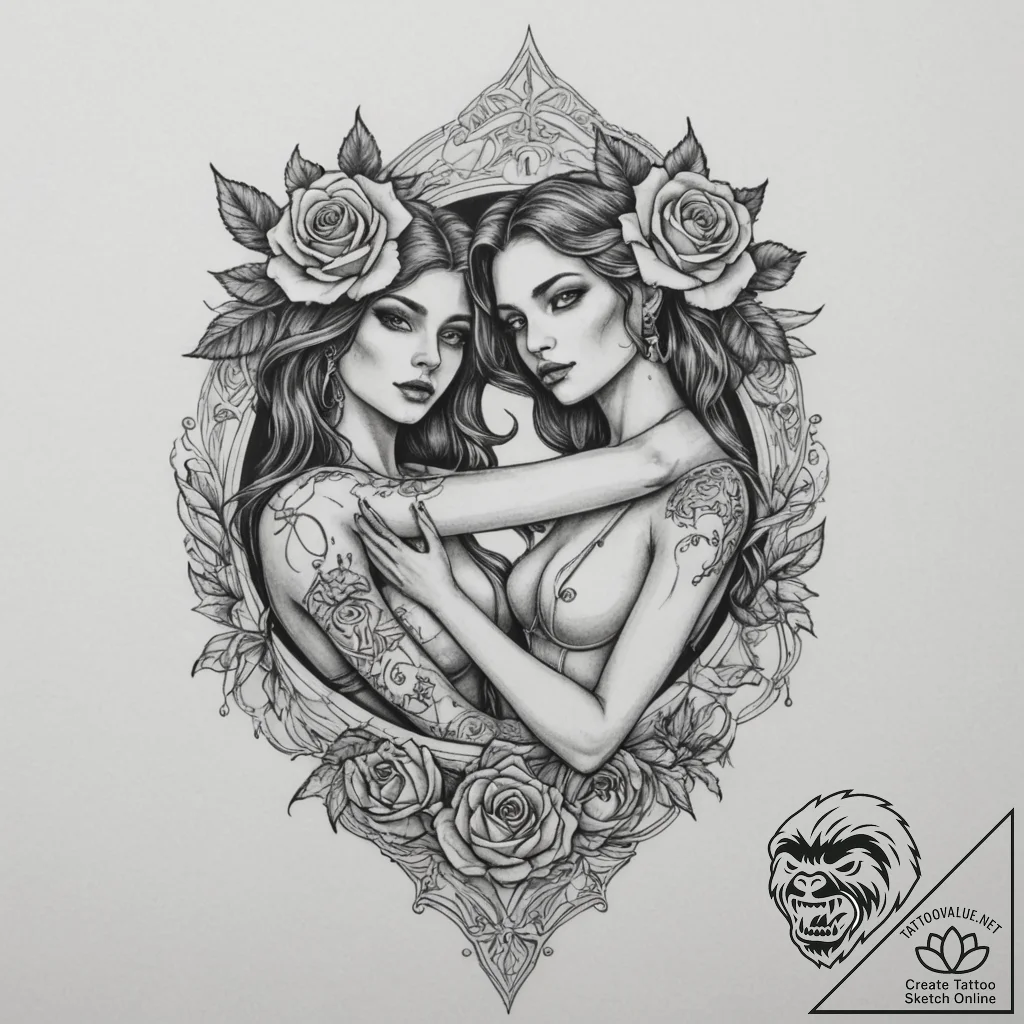 Tattoo sketch gemini twins with the "lovers"... - tattoo sketch (№1755454437_0, 17.08.2025 18:13) — tattoovalue.net