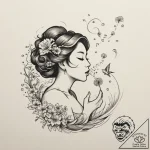 Tattoo sketch a silhouette of a woman blowing… – tattoo sketch (№1755455653_0, 17.08.2025 18:34) — tattoovalue.net