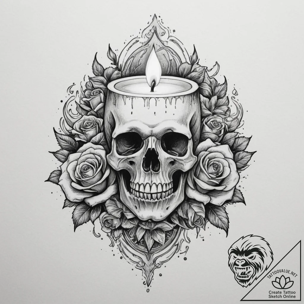 A close-up of a burning candle wick, the flam... - tattoo sketch (№1755456462_0, 17.08.2025 18:47) — tattoovalue.net