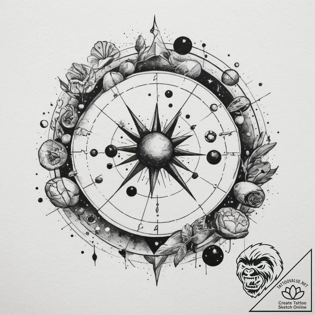 Tattoo sketch a cosmic watercolor background... - tattoo sketch (№1755457863_0, 17.08.2025 19:11) — tattoovalue.net