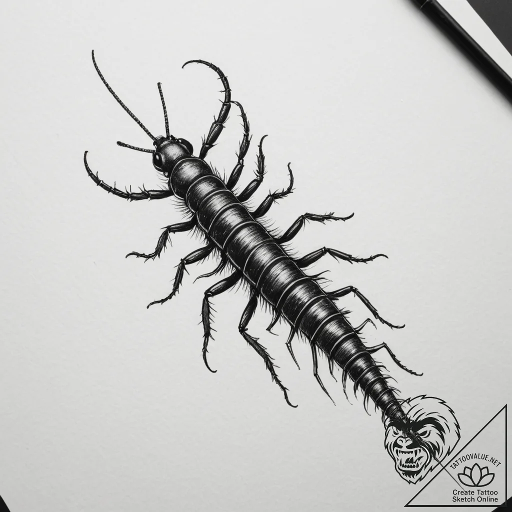 Centipede, tattoo line art, blackwork tattoo... - tattoo sketch (№1755458283_0, 17.08.2025 19:18) — tattoovalue.net