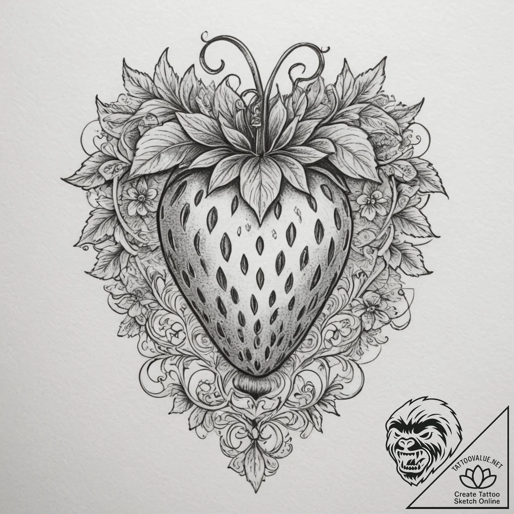 Strawberry, tattoo flash sheet design, sepia... - tattoo sketch (№1755460082_0, 17.08.2025 19:48) — tattoovalue.net