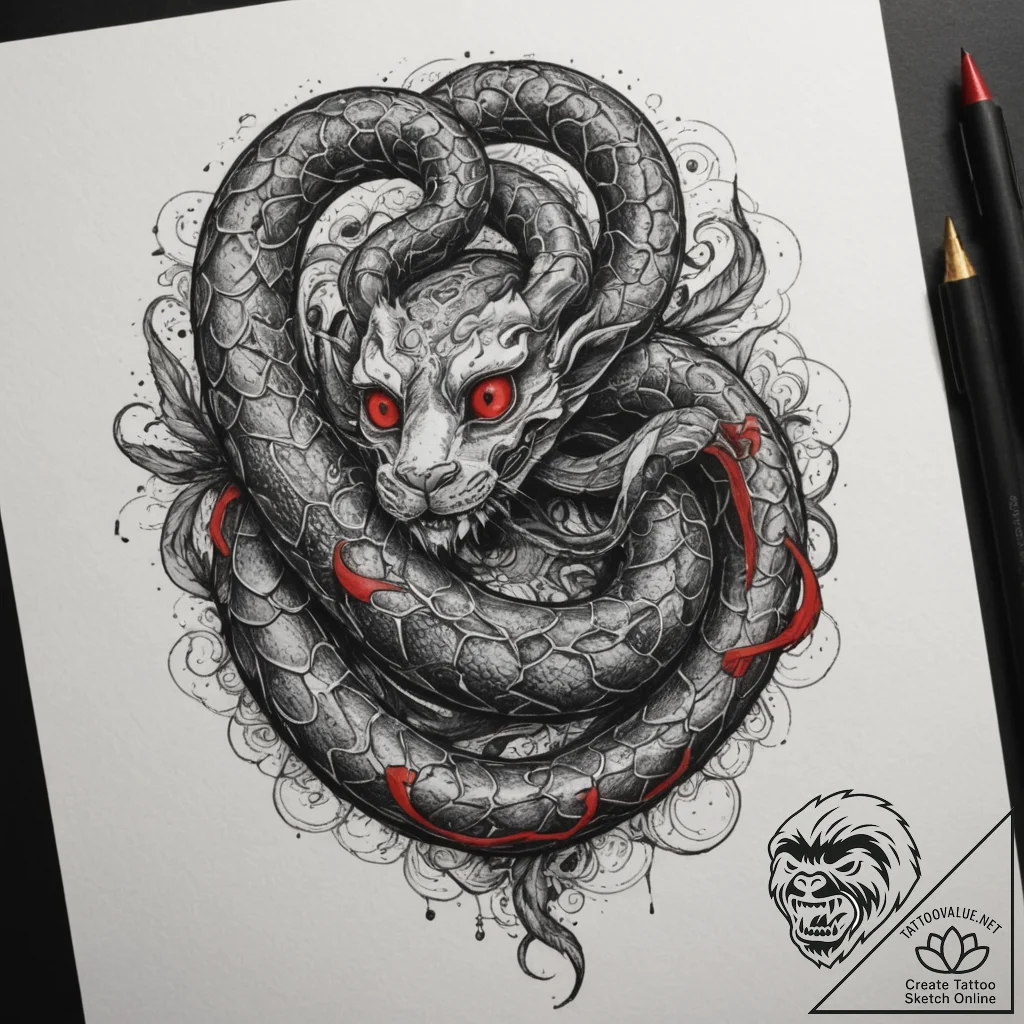 Tattoo sketch: a coiled serpent, a symbol of... - tattoo sketch (№1755460484_0, 17.08.2025 19:54) — tattoovalue.net