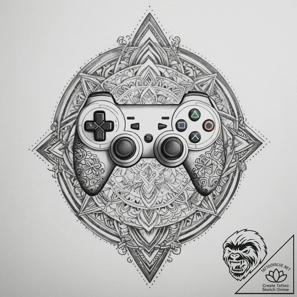 Tattoo sketch a game controller with tribal p... - tattoo sketch (№1755460890_0, 17.08.2025 20:01) — tattoovalue.net