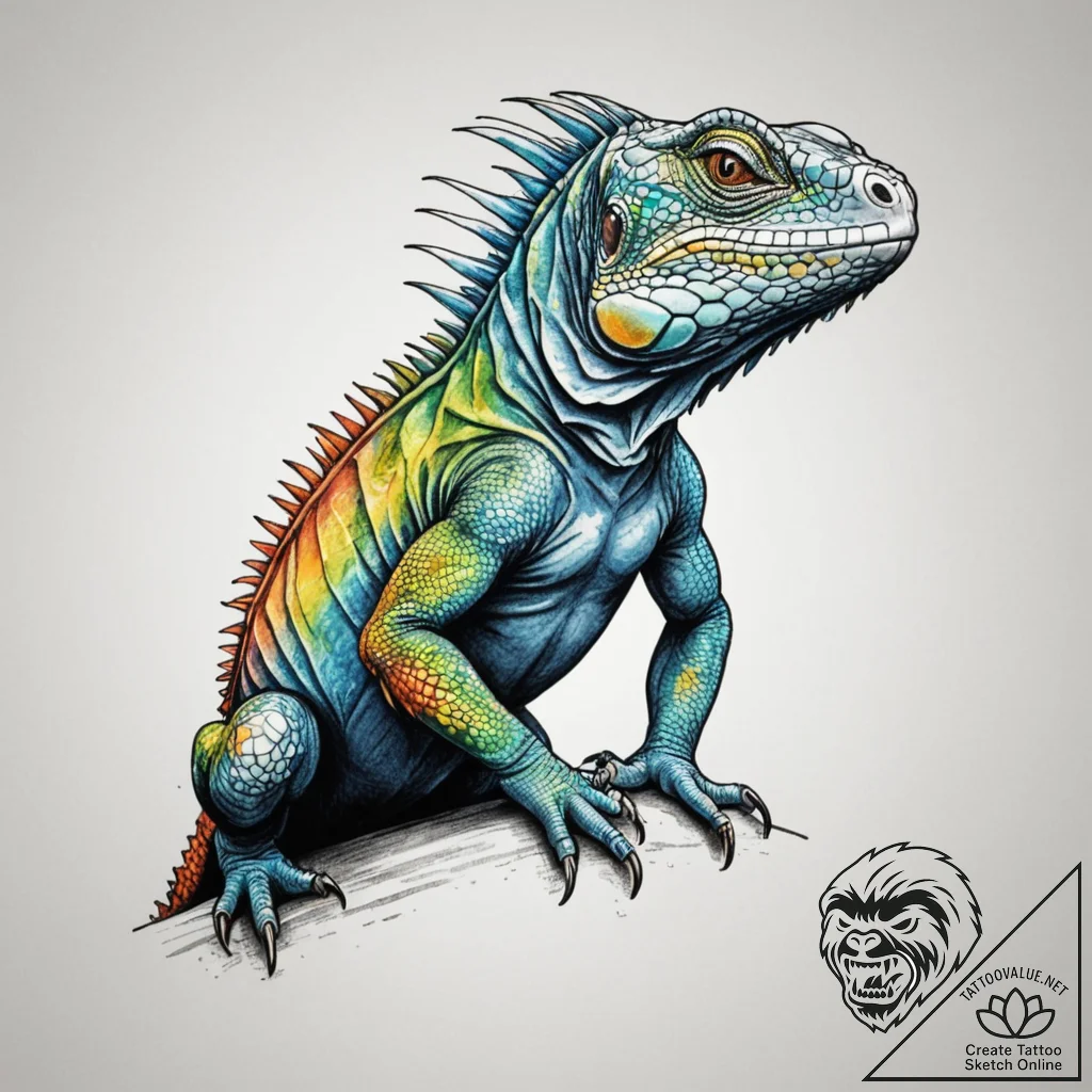Iguana, tattoo sketch design, sketch tattoo s... - tattoo sketch (№1755461090_0, 17.08.2025 20:04) — tattoovalue.net