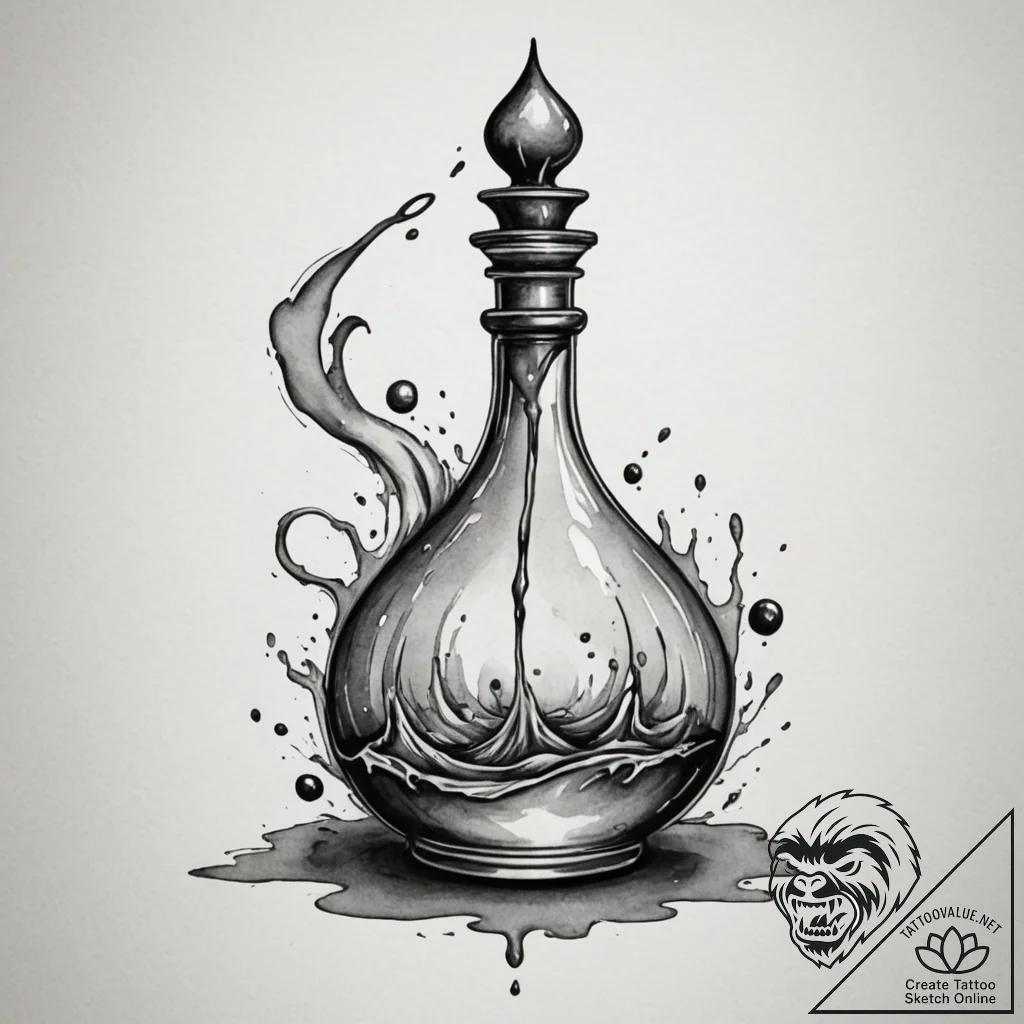 Tattoo design a magic potion bottle with a sw... - tattoo sketch (№1755461290_0, 17.08.2025 20:08) — tattoovalue.net