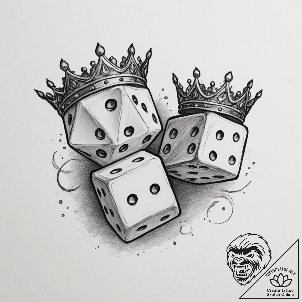 Tattoo design a pair of dice with crowns on t... - tattoo sketch (№1755463683_0, 17.08.2025 20:48) — tattoovalue.net