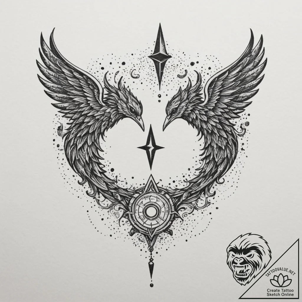 Tattoo sketch gemini twins, one with mercury'... - tattoo sketch (№1755463883_0, 17.08.2025 20:51) — tattoovalue.net
