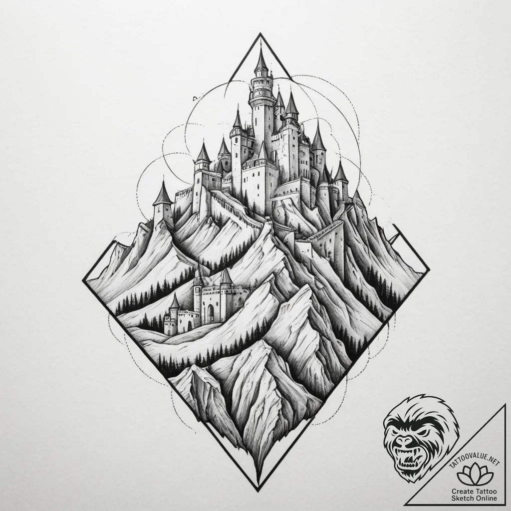 Tattoo sketch a geometric depiction of a moun... - tattoo sketch (№1755464281_0, 17.08.2025 20:58) — tattoovalue.net