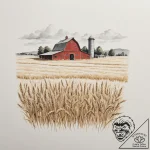 A classic red barn in a field of golden wheat… – tattoo sketch (№1755464677_0, 17.08.2025 21:04) — tattoovalue.net