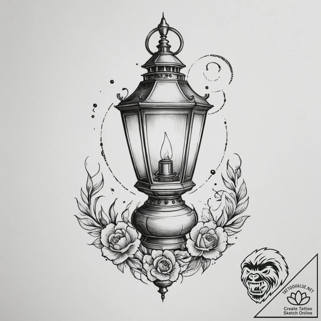 Tattoo design a neo-traditional lamp or lante... - tattoo sketch (№1755464875_0, 17.08.2025 21:07) — tattoovalue.net