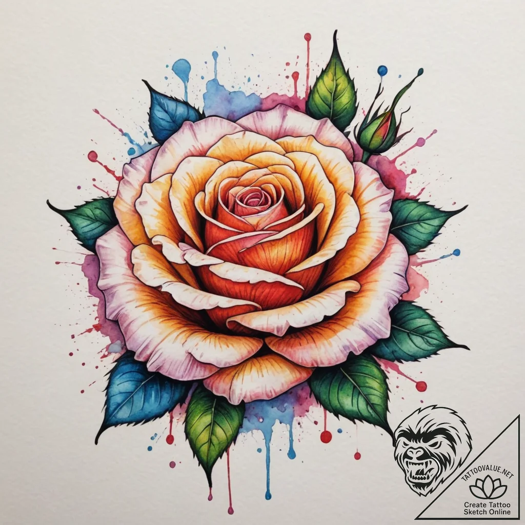 Rose, artistic tattoo sketch, vibrant colors,... - tattoo sketch (№1755465869_0, 17.08.2025 21:24) — tattoovalue.net