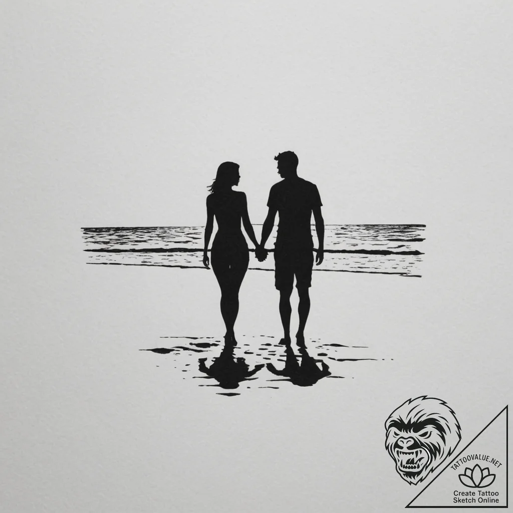 Tattoo sketch a silhouette of two people on a... - tattoo sketch (№1755466463_0, 17.08.2025 21:34) — tattoovalue.net
