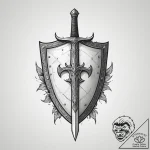 Tattoo design a pixelated sword and shield cr… – tattoo sketch (№1755480016_0, 18.08.2025 01:20) — tattoovalue.net