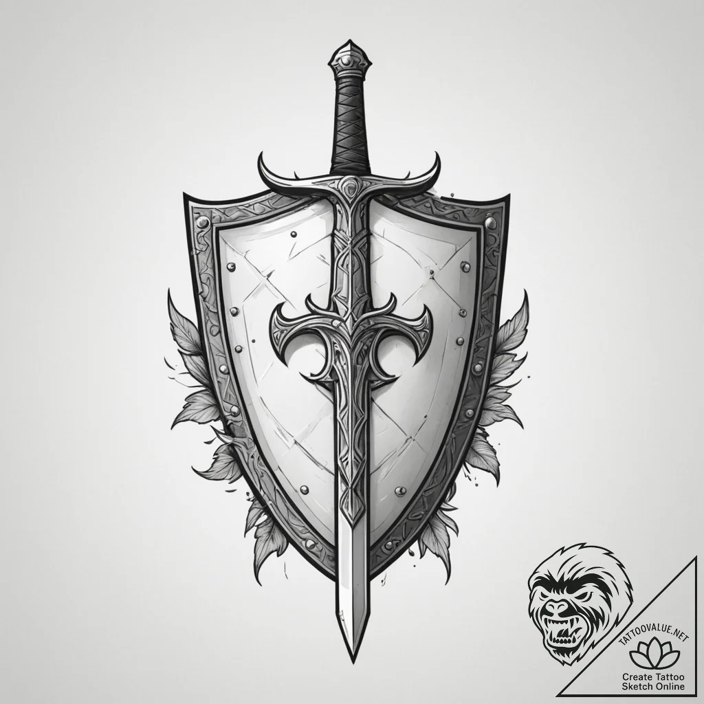 Tattoo design a pixelated sword and shield cr... - tattoo sketch (№1755480016_0, 18.08.2025 01:20) — tattoovalue.net