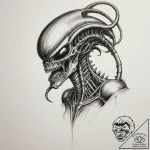 A xenomorph from alien, artistic tattoo sketc… – tattoo sketch (№1755480623_0, 18.08.2025 01:30) — tattoovalue.net