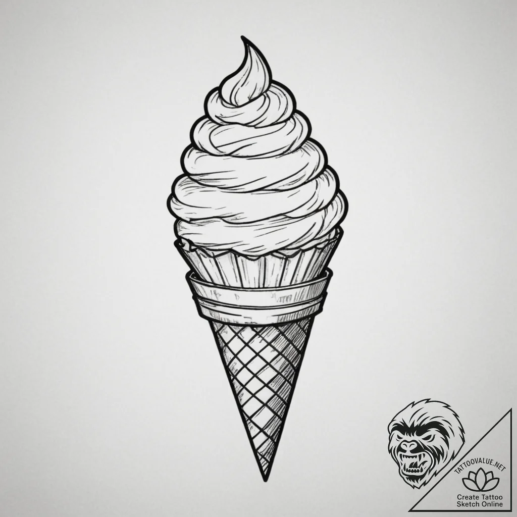 Tattoo design a tiny, stylized cupcake or ice... - tattoo sketch (№1755480827_0, 18.08.2025 01:33) — tattoovalue.net