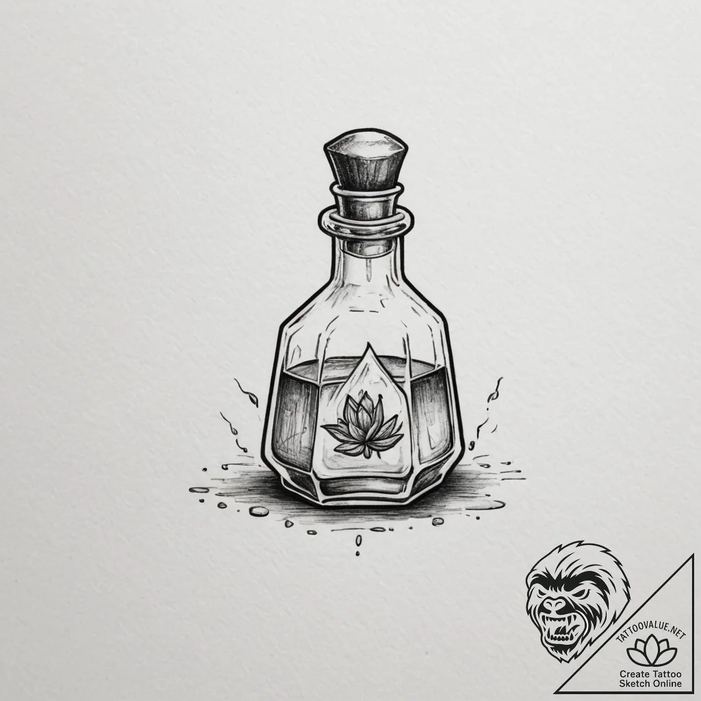 Tattoo sketch a tiny stylized potion bottle l... - tattoo sketch (№1755481433_0, 18.08.2025 01:43) — tattoovalue.net