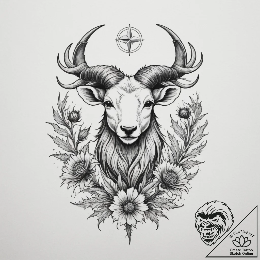 Tattoo sketch a zodiac animal integrated with... - tattoo sketch (№1755482450_0, 18.08.2025 02:00) — tattoovalue.net