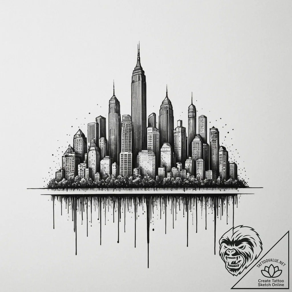 A barcode that morphs into a cityscape - tattoo sketch (№1755483057_0, 18.08.2025 02:10) — tattoovalue.net