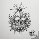 A wind turbine field at sunset., tattoo flash… – tattoo sketch (№1755483259_0, 18.08.2025 02:14) — tattoovalue.net