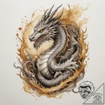 Dragon guarding a hoard of gold, ink illustra… – tattoo sketch (№1755483459_0, 18.08.2025 02:17) — tattoovalue.net