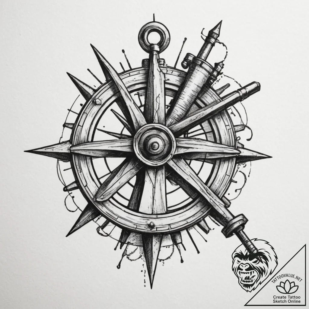Sextant, ink illustration for tattoo, bold ou... - tattoo sketch (№1755483659_0, 18.08.2025 02:20) — tattoovalue.net