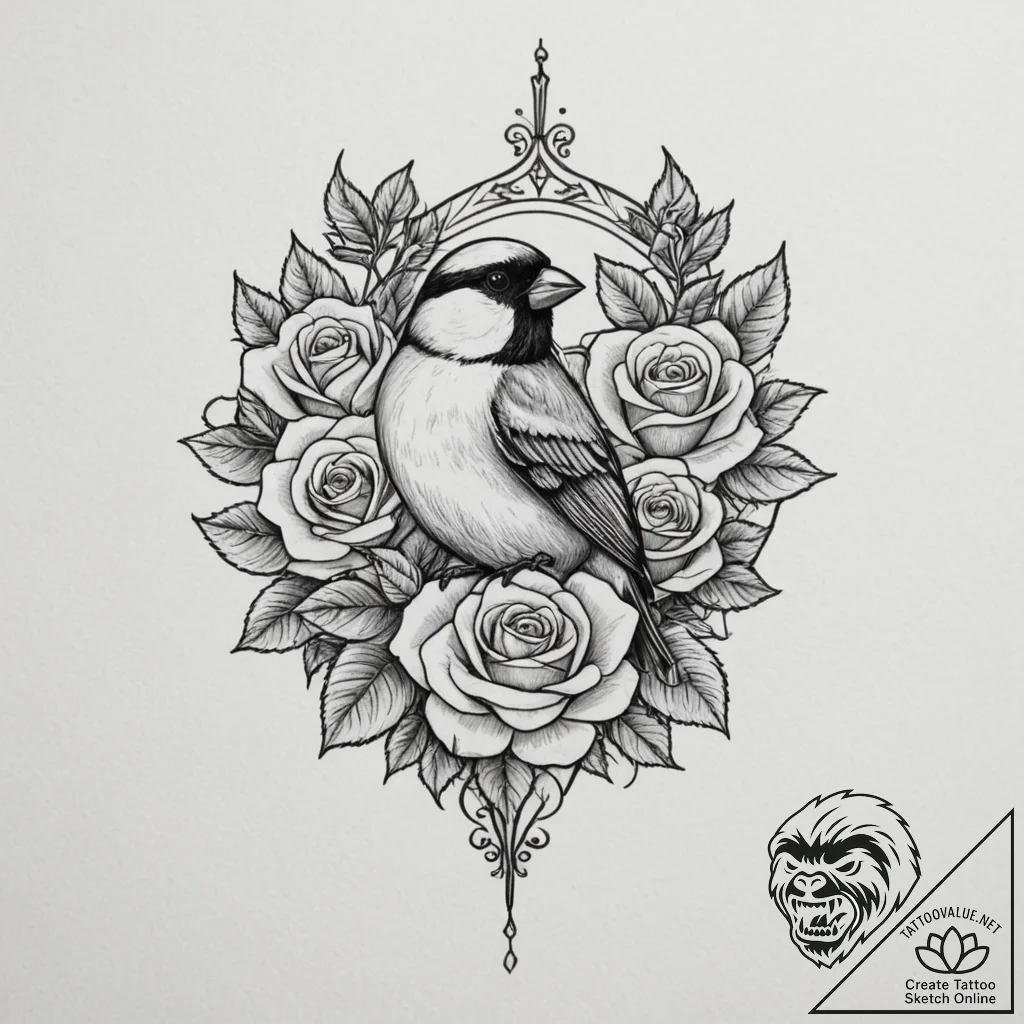 Bullfinch, tattoo line art, fine lines, delic... - tattoo sketch (№1755484060_0, 18.08.2025 02:27) — tattoovalue.net