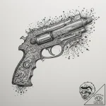 Retro-futuristic ray gun, ink illustration fo… – tattoo sketch (№1755484460_0, 18.08.2025 02:34) — tattoovalue.net