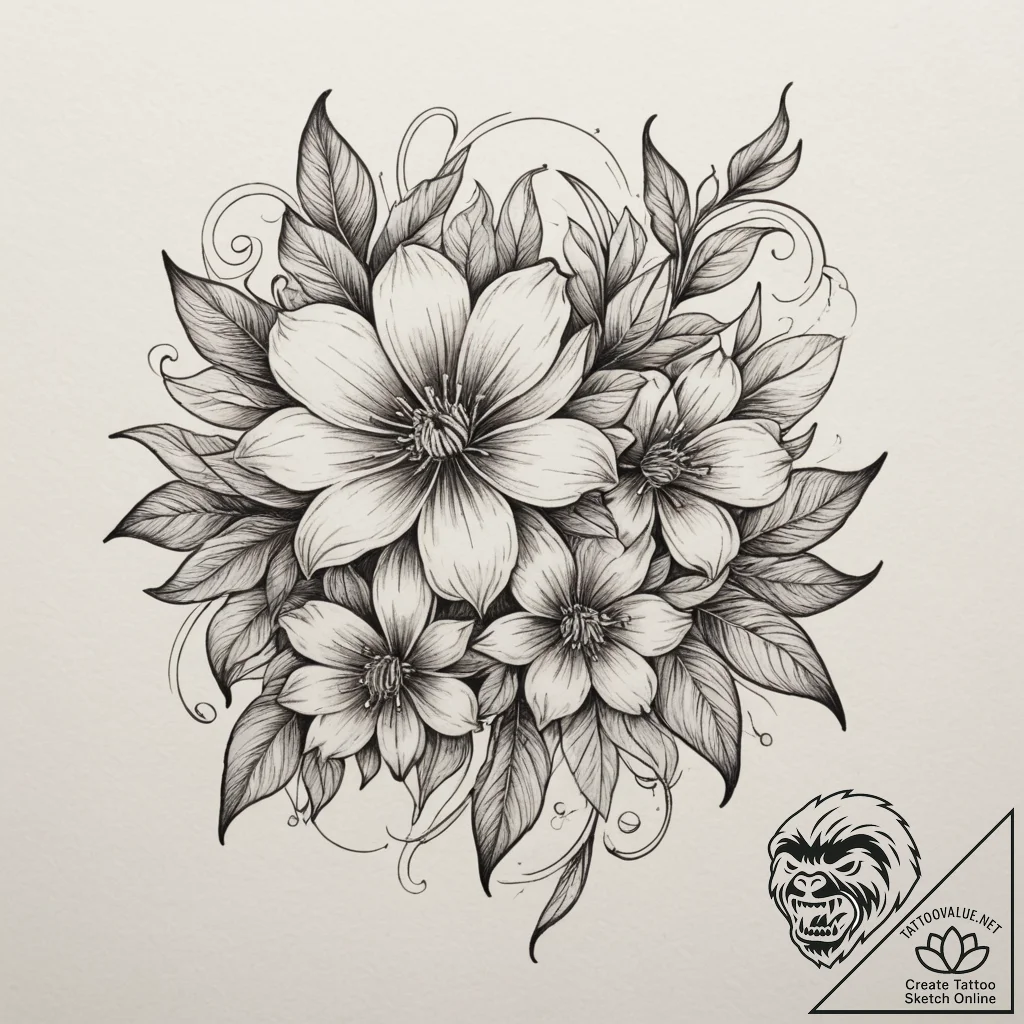 Flower, ink illustration for tattoo, neo trad... - tattoo sketch (№1755485059_0, 18.08.2025 02:44) — tattoovalue.net
