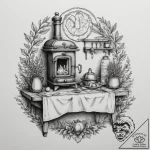 A warm and inviting farmhouse kitchen with a… – tattoo sketch (№1755485260_0, 18.08.2025 02:47) — tattoovalue.net