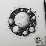 Planets, concept art for tattoo, realistic bl… – tattoo sketch (№1755485664_0, 18.08.2025 02:54) — tattoovalue.net