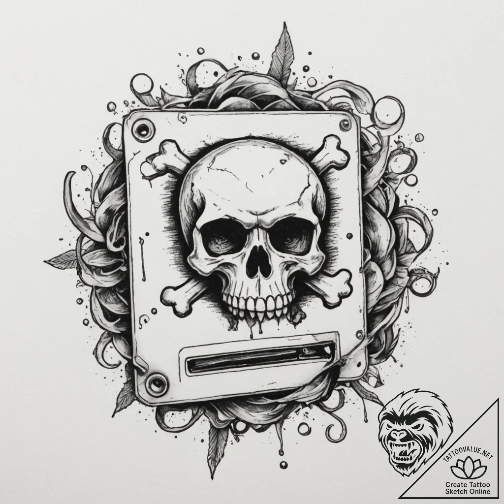 Tattoo design a floppy disk with a skull and... - tattoo sketch (№1755485862_0, 18.08.2025 02:57) — tattoovalue.net
