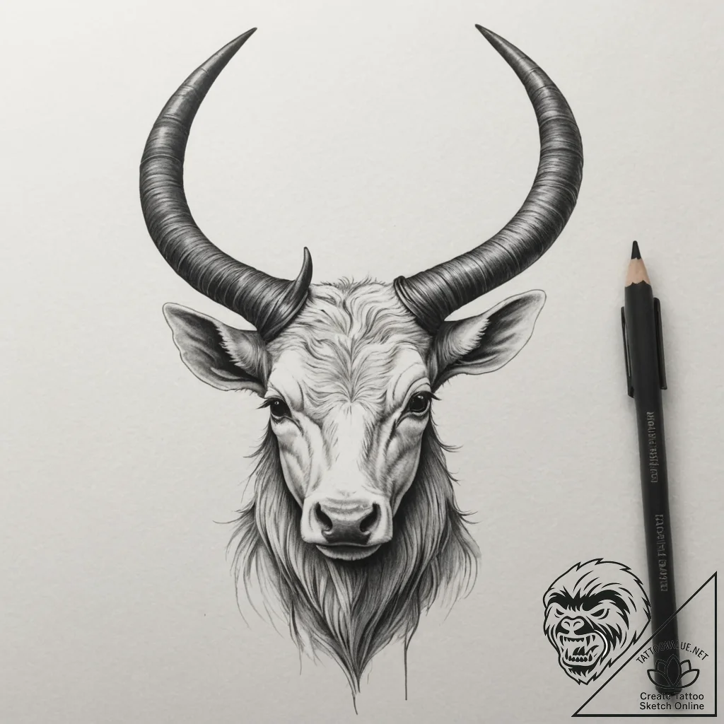 Horns, artistic tattoo sketch, realistic blac... - tattoo sketch (№1755486261_0, 18.08.2025 03:04) — tattoovalue.net