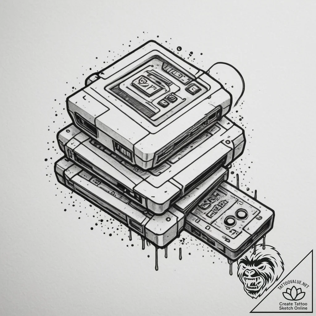 Tattoo design a stack of retro gaming cartrid... - tattoo sketch (№1755487063_0, 18.08.2025 03:17) — tattoovalue.net
