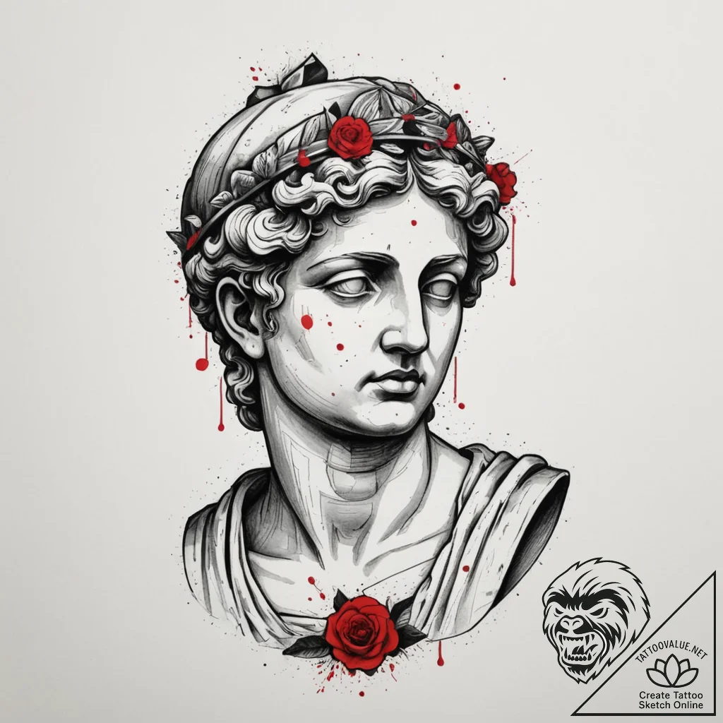 Vaporwave bust of a roman statue, artistic ta... - tattoo sketch (№1755490688_0, 18.08.2025 04:18) — tattoovalue.net