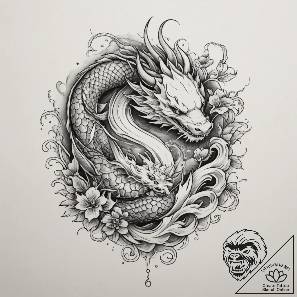 Clock, ink illustration for tattoo, irezumi j... - tattoo sketch (№1755491088_0, 18.08.2025 04:24) — tattoovalue.net