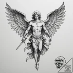 Archangel michael, ink illustration for tatto… – tattoo sketch (№1755491694_0, 18.08.2025 04:34) — tattoovalue.net