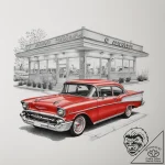 A classic, cherry red 1957 chevrolet bel air… – tattoo sketch (№1755492093_0, 18.08.2025 04:41) — tattoovalue.net