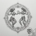 Tattoo design a pair of dancing figures in a… – tattoo sketch (№1755492292_0, 18.08.2025 04:44) — tattoovalue.net
