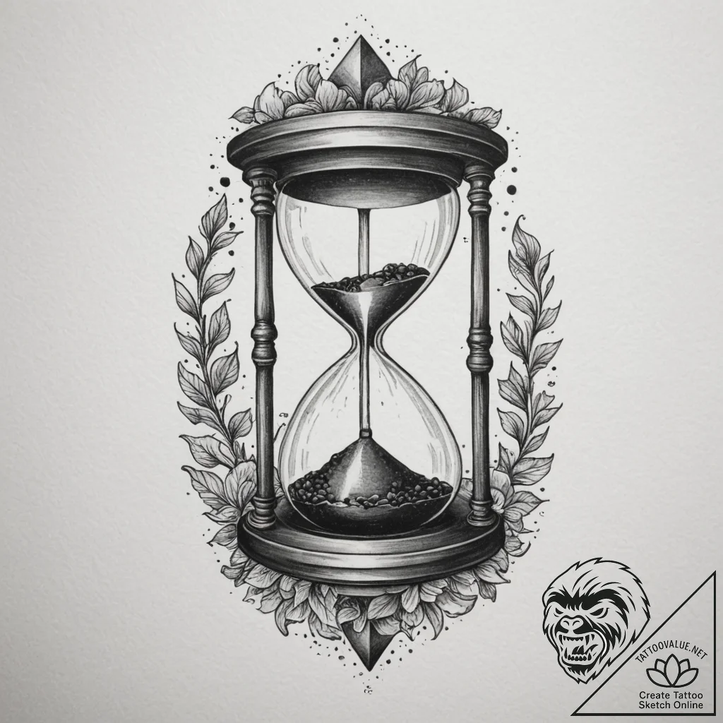 Hourglass, tattoo flash sheet design, on a cl... - tattoo sketch (№1755492699_0, 18.08.2025 04:51) — tattoovalue.net