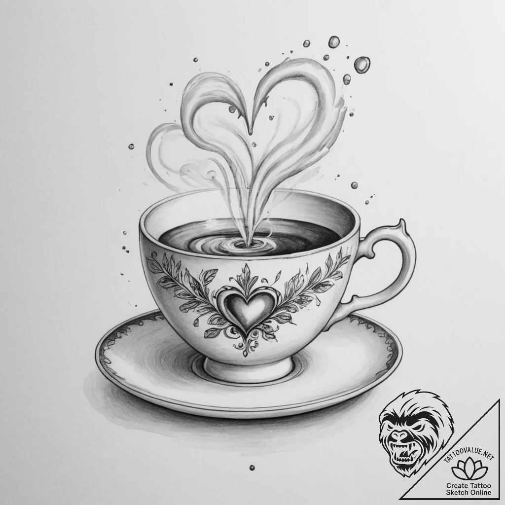 Tattoo sketch a delicate teacup with a steami... - tattoo sketch (№1755494098_0, 18.08.2025 05:14) — tattoovalue.net