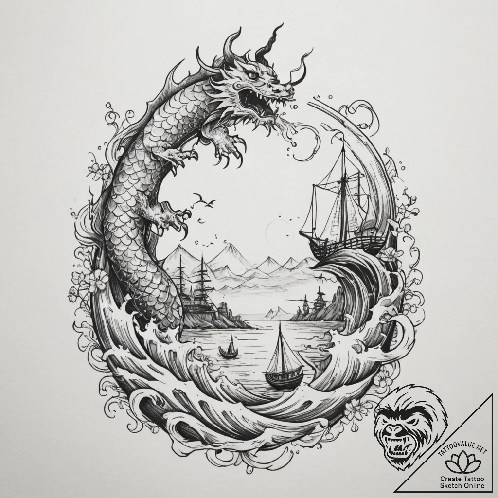 A shot of a harbor filled with sailboats, the... - tattoo sketch (№1755495290_0, 18.08.2025 05:34) — tattoovalue.net