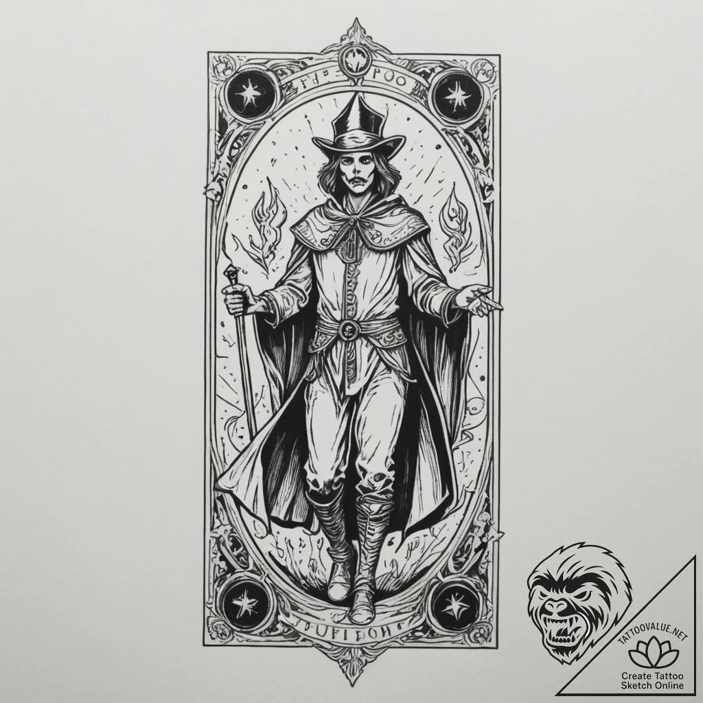 Tarot card (e.g., the fool, the magician, dea... - tattoo sketch (№1755495884_0, 18.08.2025 05:44) — tattoovalue.net