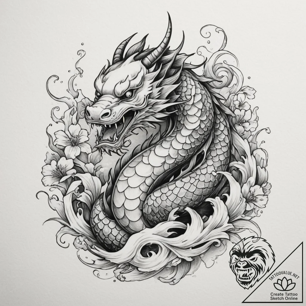 Ray, ink illustration for tattoo, irezumi jap... - tattoo sketch (№1755496679_0, 18.08.2025 05:57) — tattoovalue.net