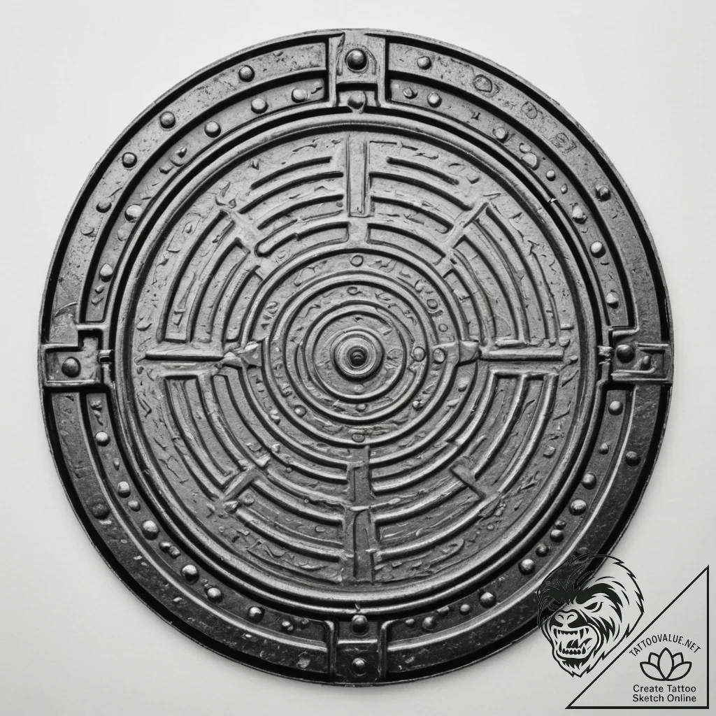 A detailed shot of a manhole cover on a wet c... - tattoo sketch (№1755497080_0, 18.08.2025 06:04) — tattoovalue.net