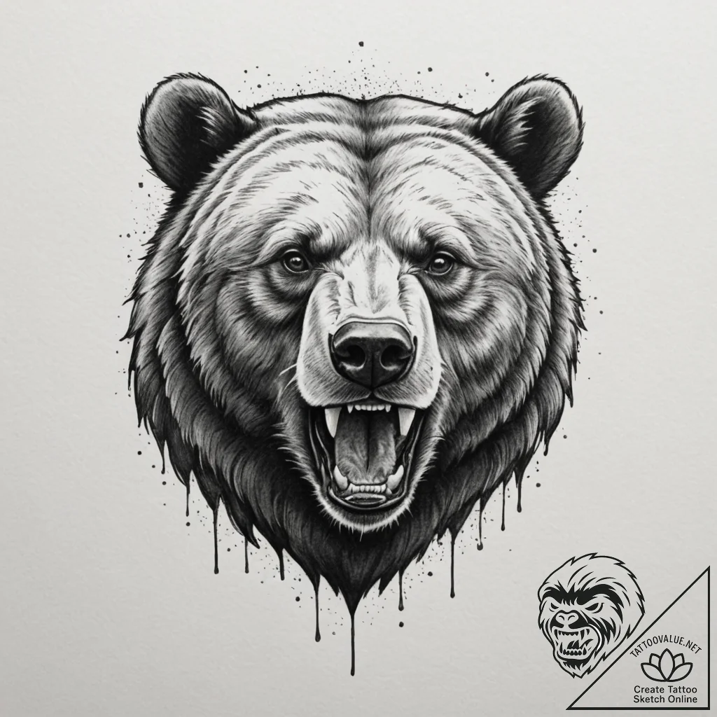 A powerful blackwork tattoo of a bear's head... - tattoo sketch (№1755497278_0, 18.08.2025 06:07) — tattoovalue.net